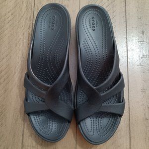 Crocs Black Sanrah Strappy Wedge Sandals Womens Size 8